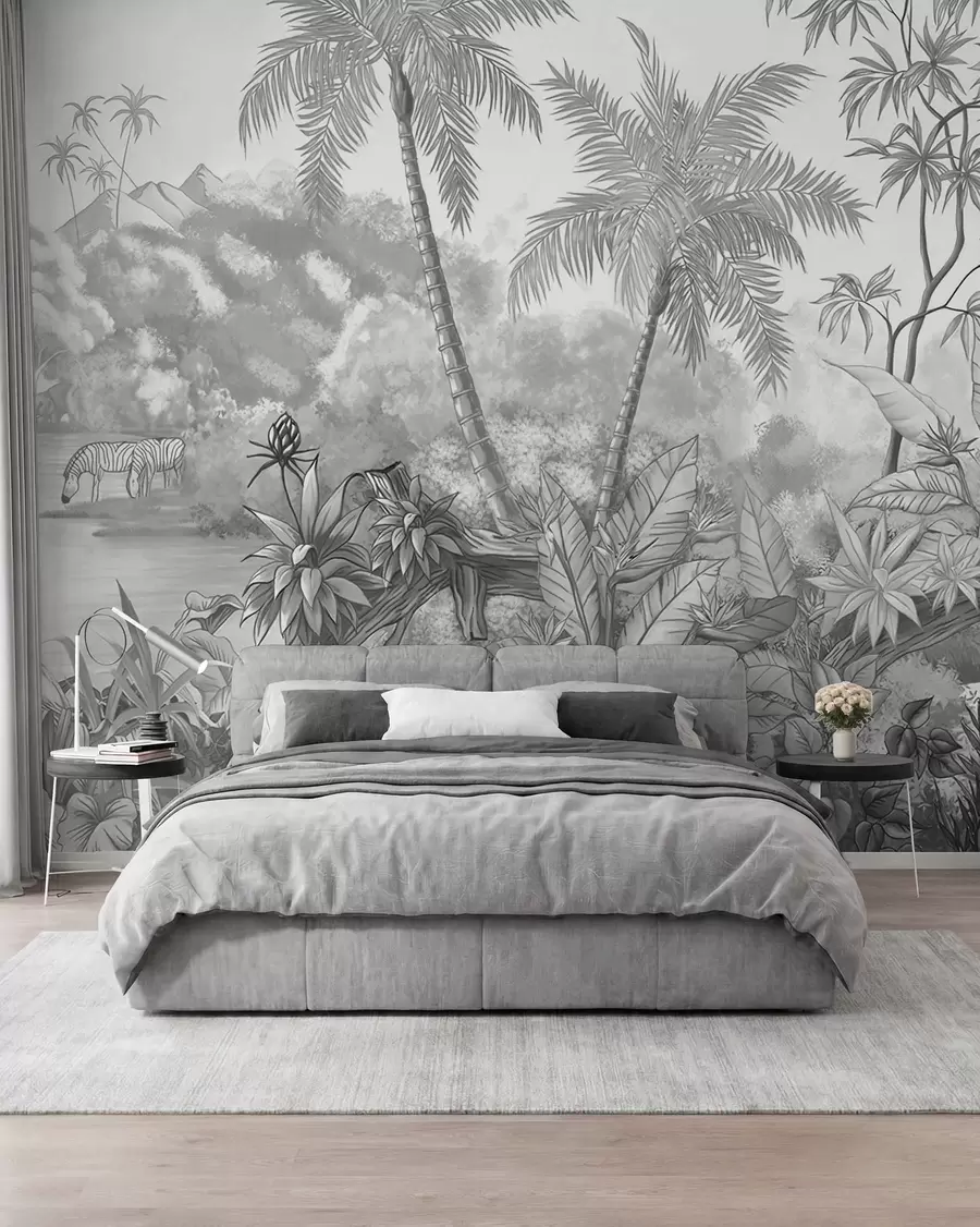 wall murals Black and white tropics u59039d3
