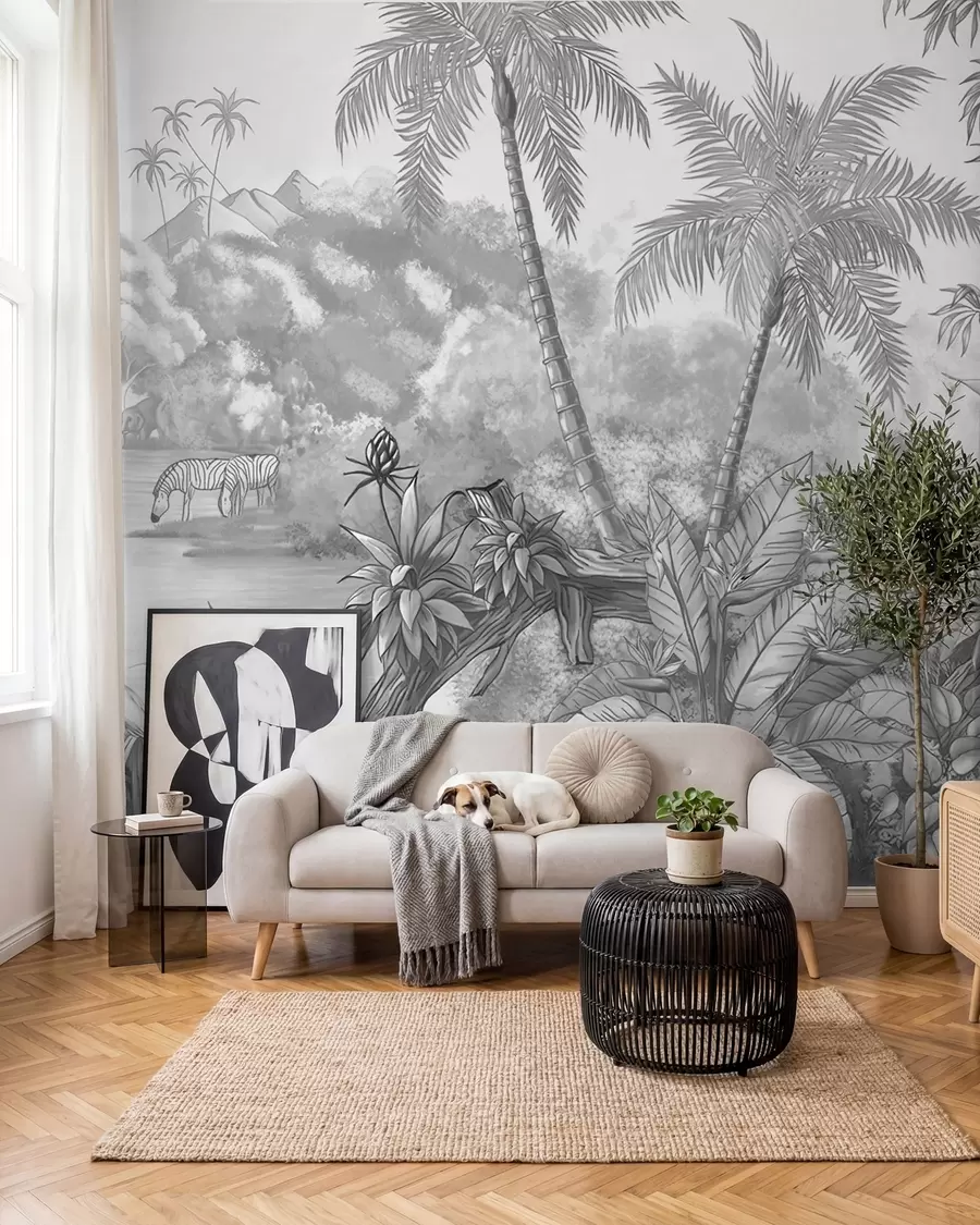 wall murals Black and white tropics u59039d3