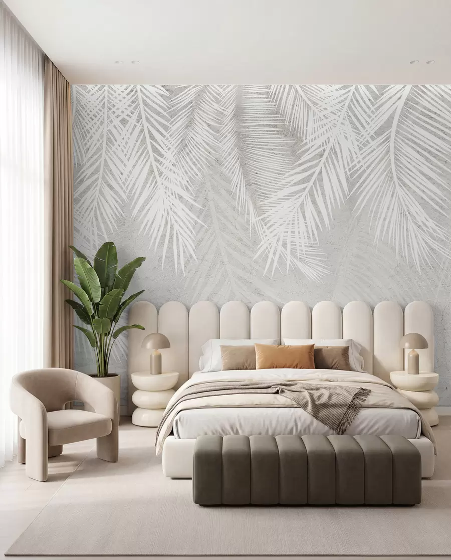 wall murals White brittle palm leaves with a grunge texture u94286d1