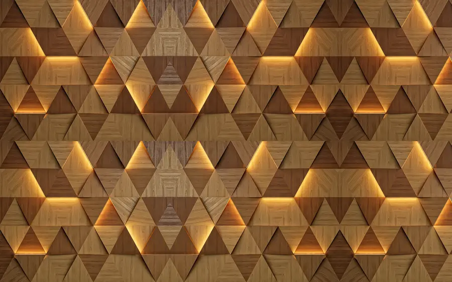 wall murals Classic wooden triangles with 3D illumination u99280