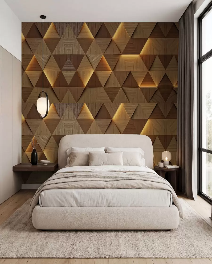 wall murals Classic wooden triangles with 3D illumination u99280