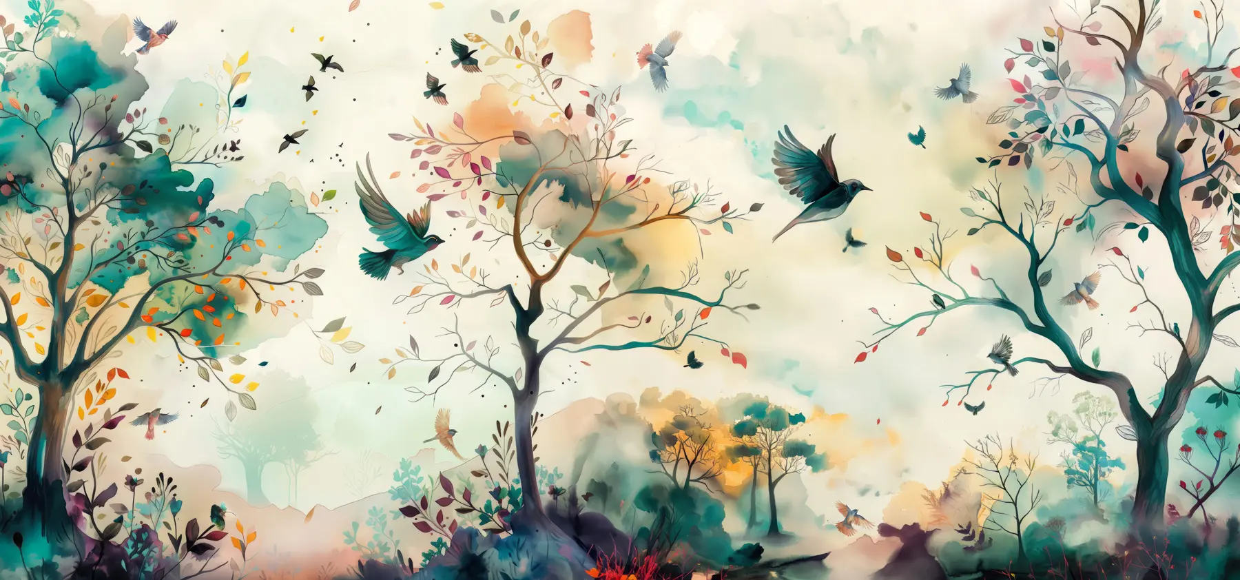 wall murals Bird colours on autumn branches u99612