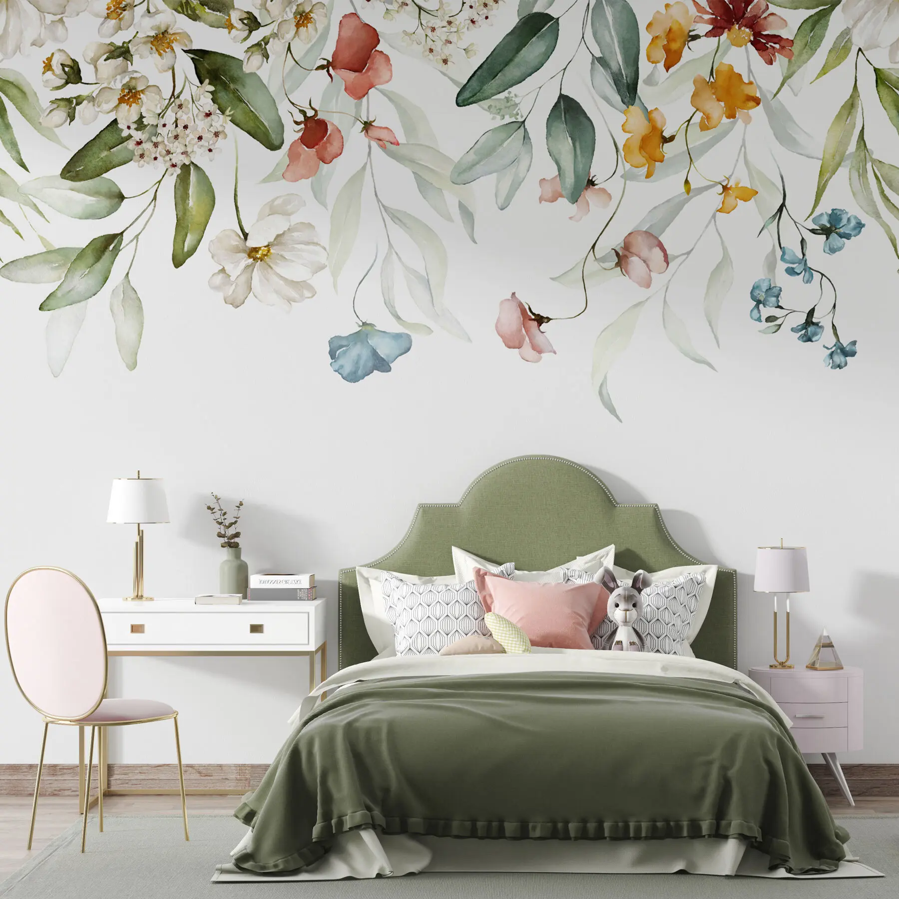 wall murals Flowers and leaves on white background u99495