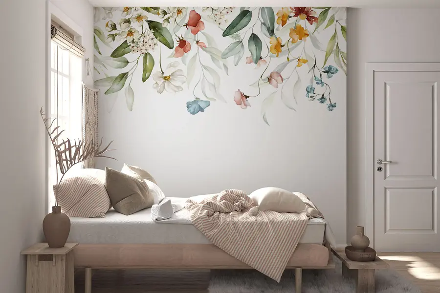 wall murals Flowers and leaves on white background u99495