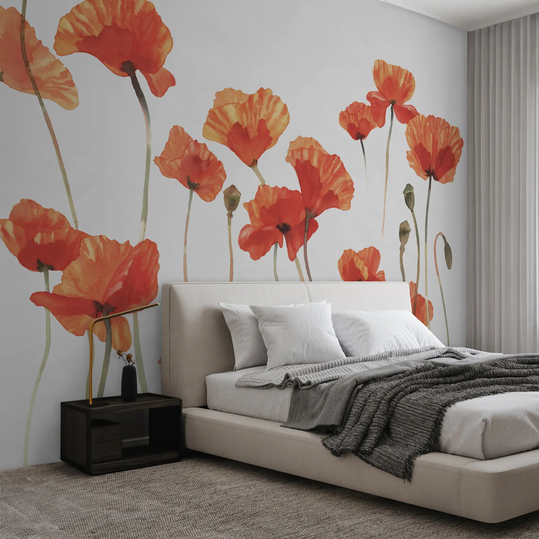 wall murals Watercolour poppies on a white background u99552