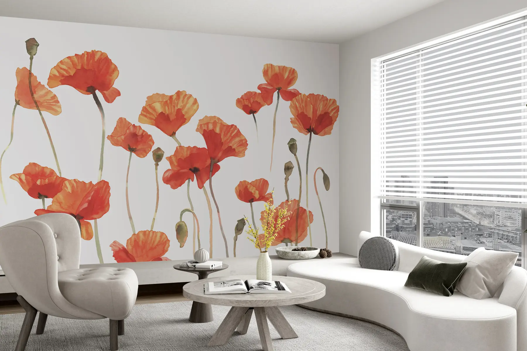 wall murals Watercolour poppies on a white background u99552
