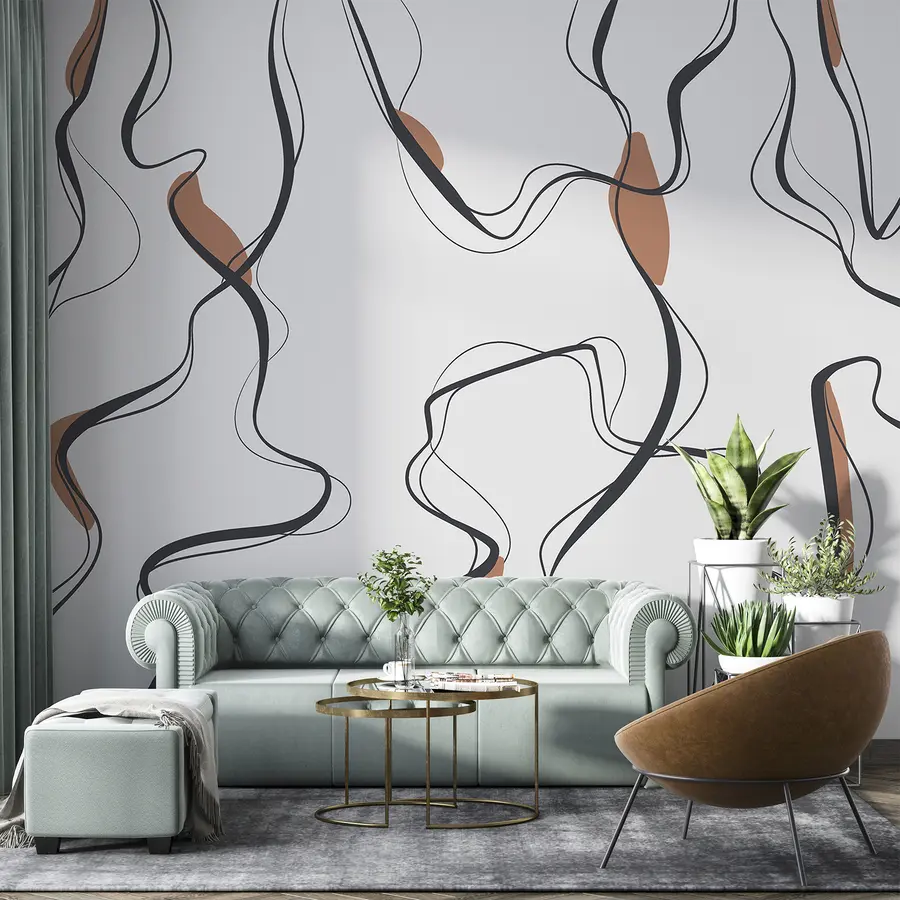 wall murals Ink drawing art, abstract pattern, geometric lines, grey and orange u99659v3