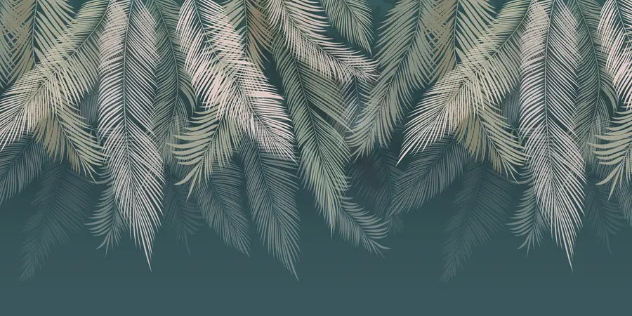 wall murals Palm leaves on a dark green background u48556v2d2