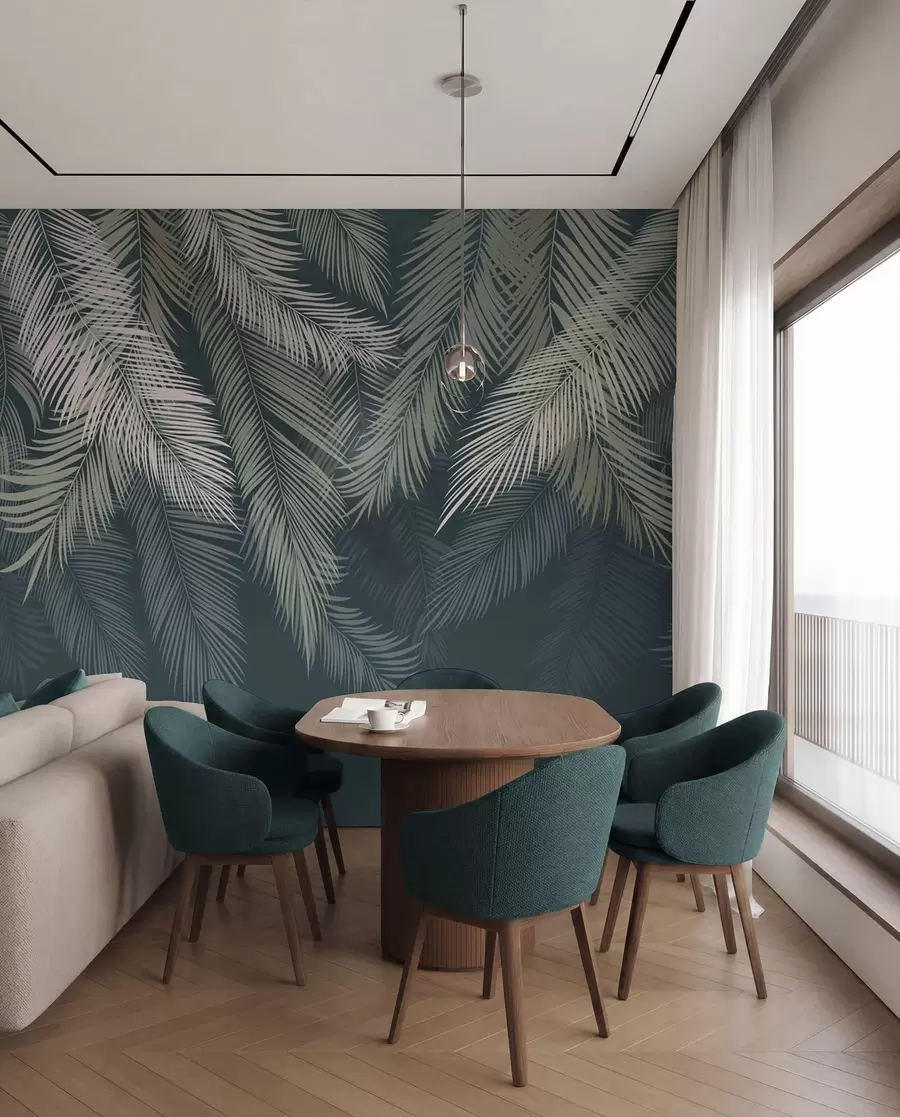 wall murals Palm leaves on a dark green background u48556v2d2