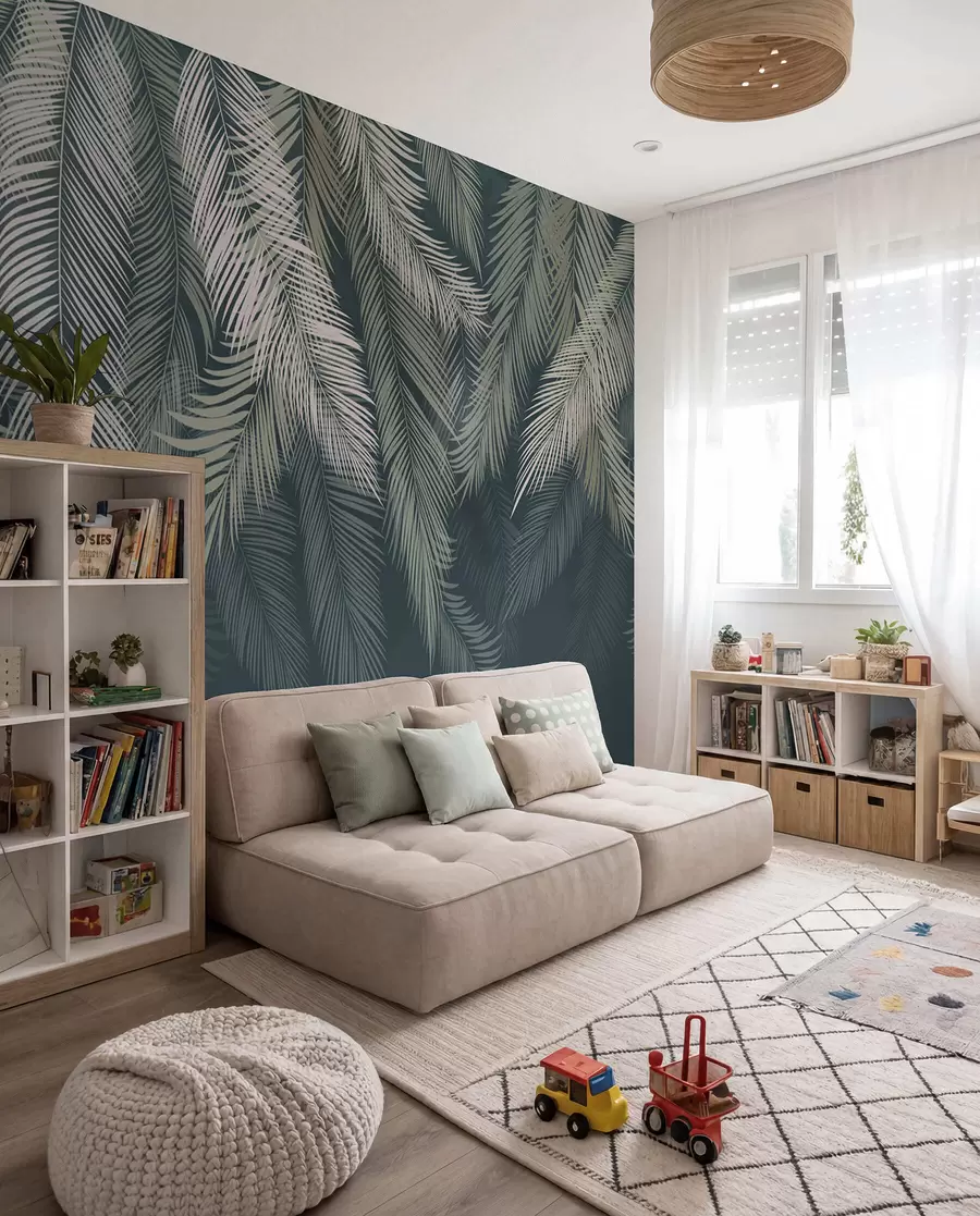 wall murals Palm Curtain on Deep Teal II u48556v2d2